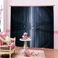 Dark blue European Wood Door 3D Curtain Bedroom Personalized Creative Blackout Curtain Cortina for Home Decor 2 Panels With Hook