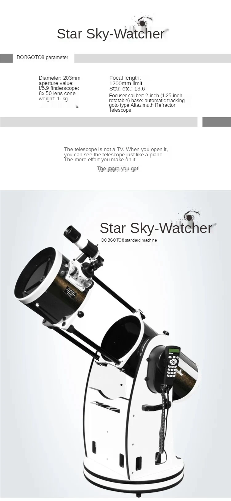 Параболический нотонический автоматический астрономический телескоп Sky Watcher DOB 10