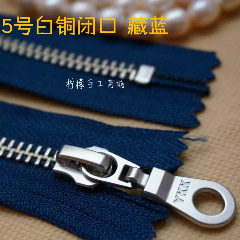 

YKK Zipper No. 5 Metal White Copper Closed Zipper 15-50cm Dark Blue