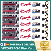 6pcs ver009 pci e riser usb 3 0 ver 009s pci express 1x 4x 8x 16x extender riser adapter card sata 15pin to 6 pin power cable