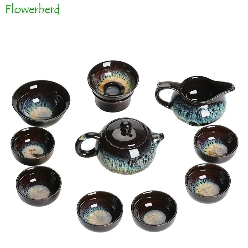 Керамический фарфоровый чайный сервиз набор кунг-фу чайные чашки и блюдца с