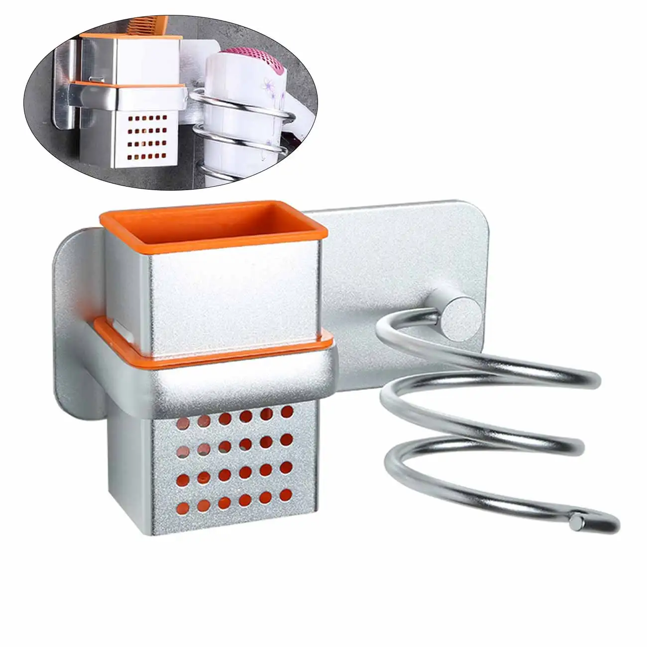 

Wall-Mounted Hair Dryer Rack Perforated Multifunctional Hair Dryer Storage Rack Bathroom Accessories