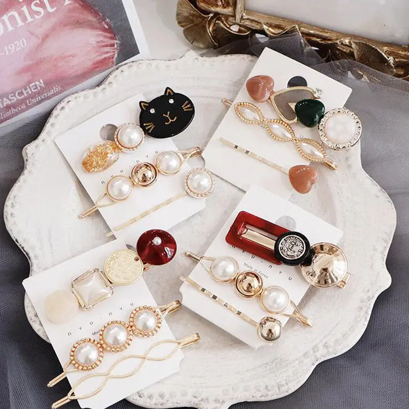 Модные жемчужные заколки для волос Ins набор женщин заколка пряжка золотые