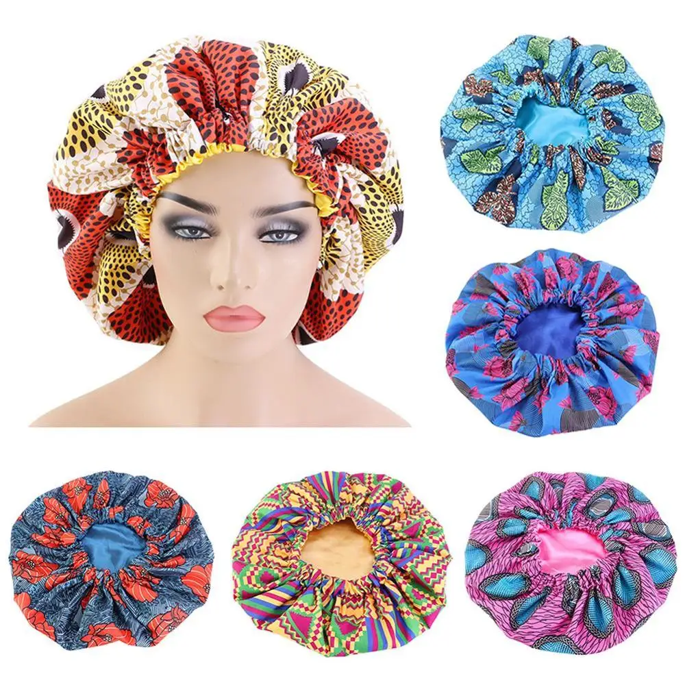 

Extra Large Print Satin Bonnet Sleep Cap African pattern print fabric Ankara bonnets Night Sleep Hat Hair Loss Cover Accessories