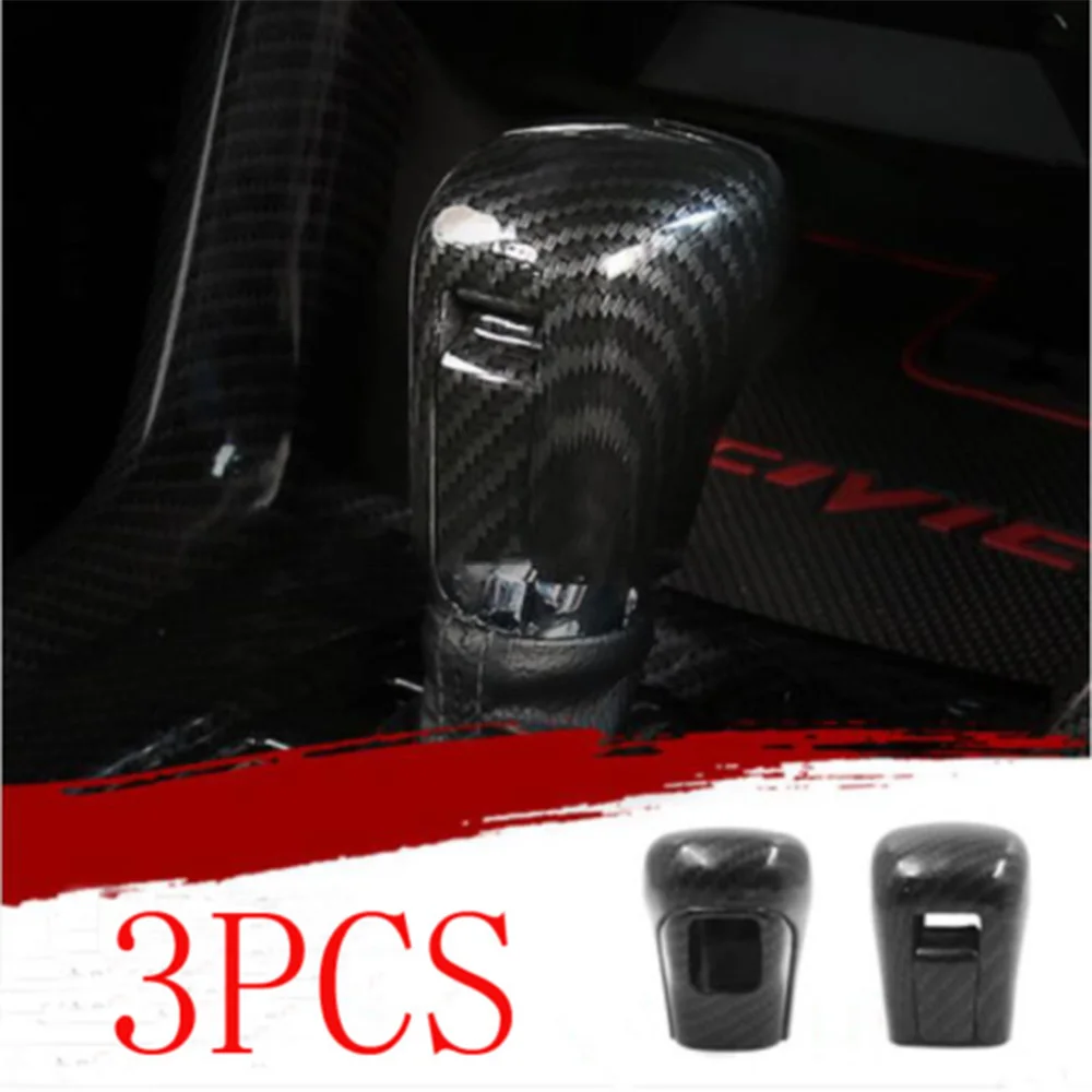 

3PCS Gear Lever Shift Knob Cover For Honda Civic 2016 - 2021 Carbon Fiber Style Gear Lever Shift Knob Cover New High Quality