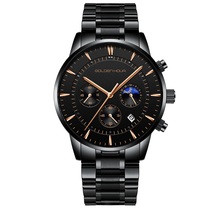 S-Gold GOLDENHOUR мужские часы лучший бренд класса люкс Модные кварцевые часы мужские кожаные водонепроницаемые спортивные наручные часы мужские Relogio Masculino - Цвет: S-Gold