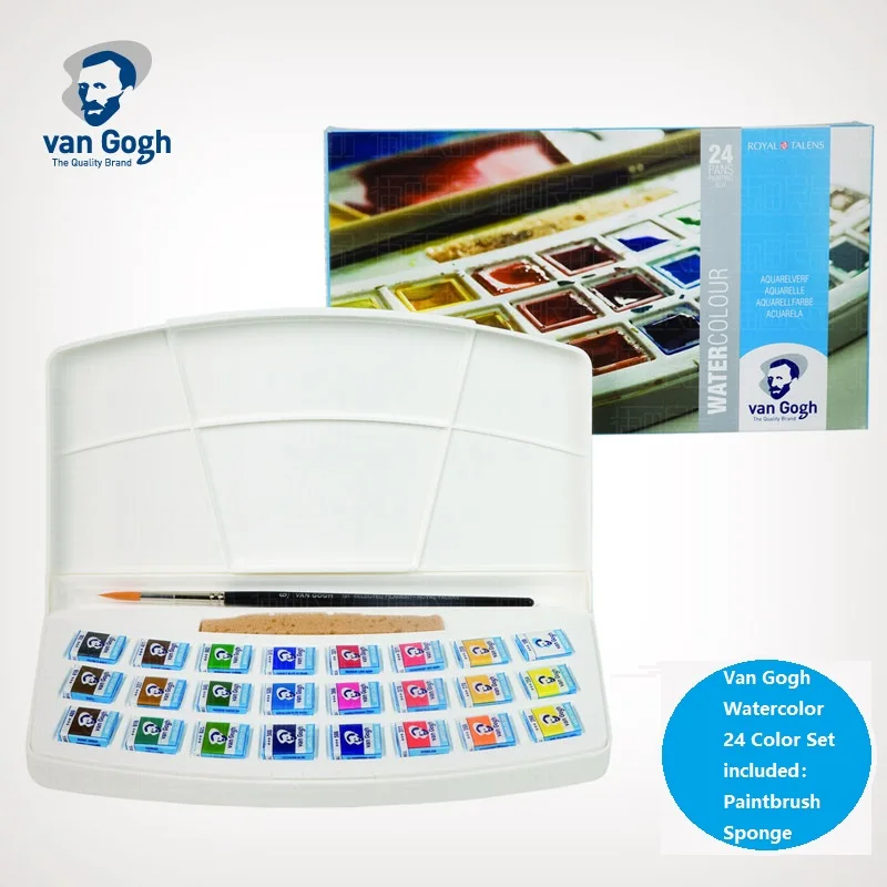 Van Gogh Portable Solid Watercolor 24 Colors Professional Watercolor Paint Set Painting Materials Drawing Art Supplies