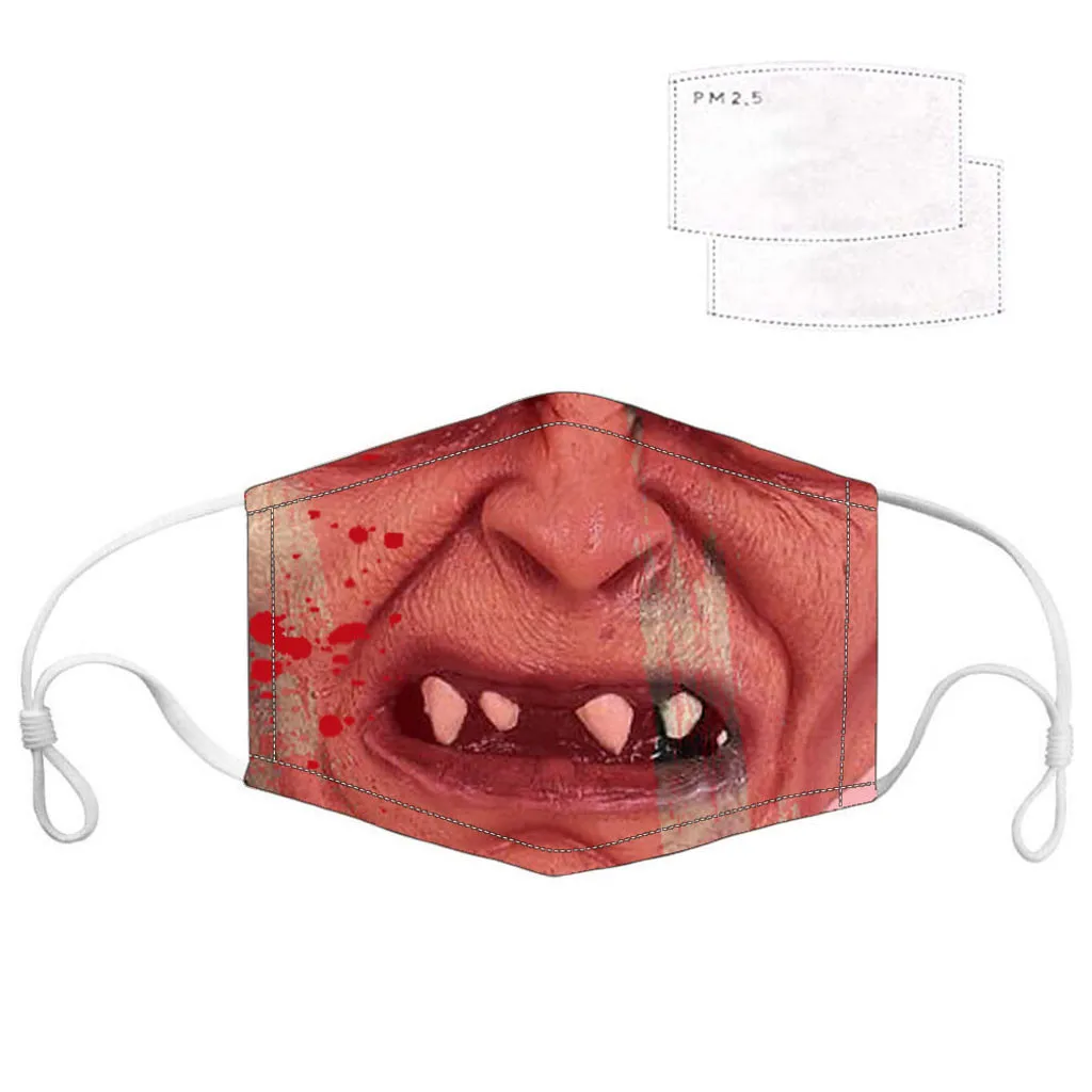 

Dustproof Windproof Mask With 2PC Mask Gasket Face Mask Filter Halloween Animal Expression Mouth Pattern Outdoor Sports Mask