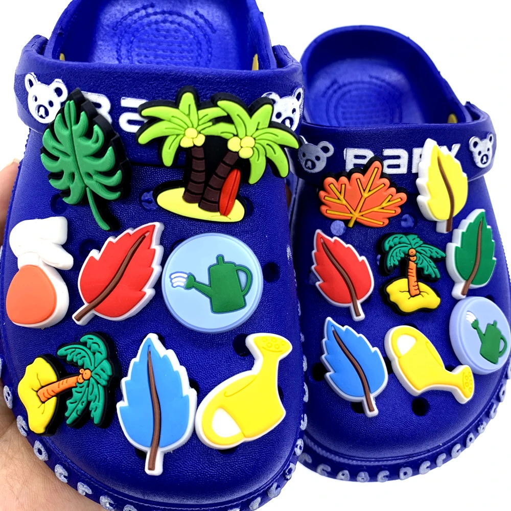 1PCS New Plant Series Shoes Charms For Kids Party Gifts Coconut Tree Icon Croc Hole Slipper Leaf Wristband Accessories - купить по