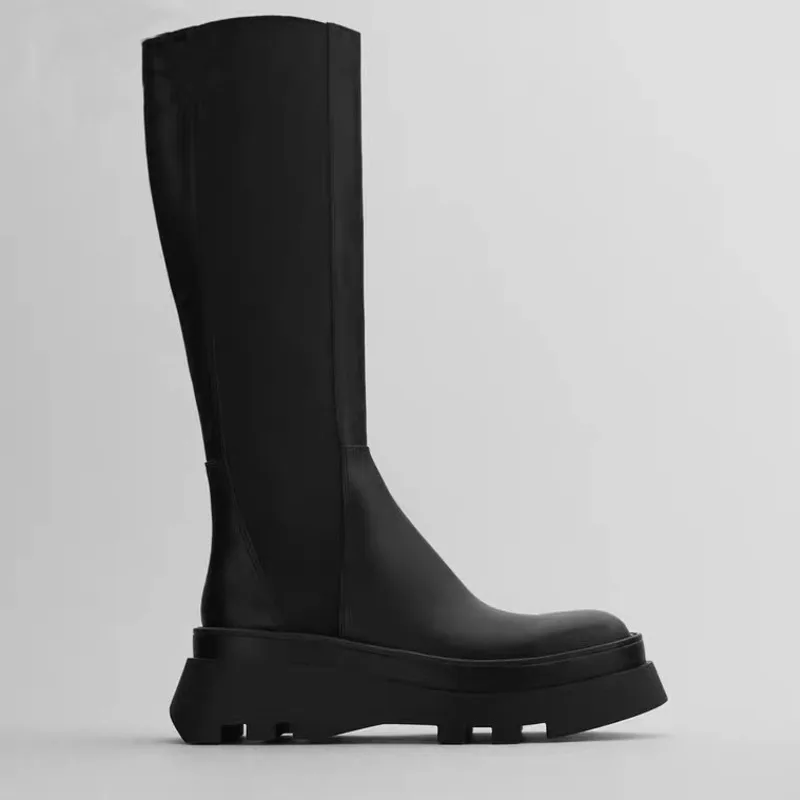 

Brand Design Knee Boots For Women 2022 New Real Leather Winter Warm Platform Shoes Woman Long Boot High Heels Boots Footwear