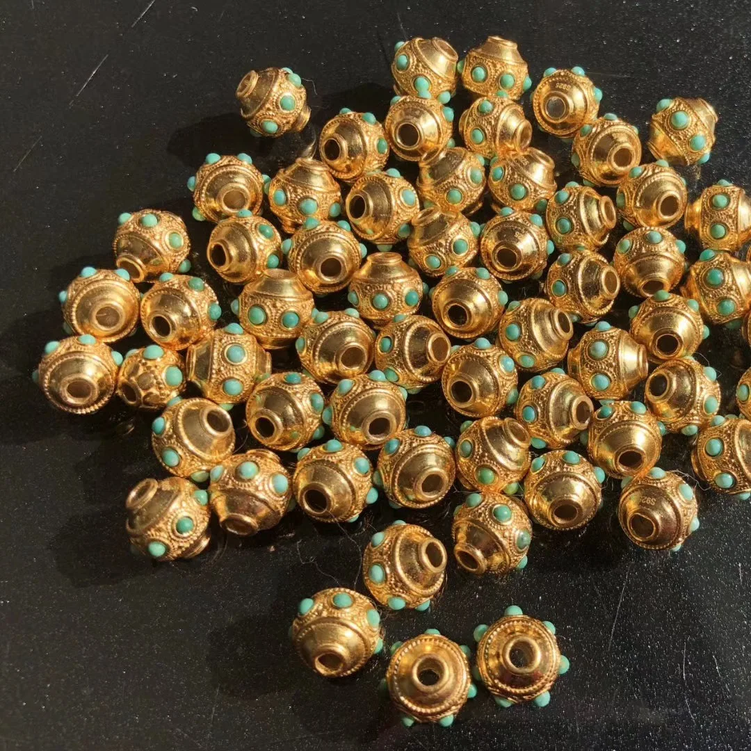 

5PCS 925 sterling silver gold plated inlaid turquoise red agate beads charm accessories for DIY bracelet necklace jewelry