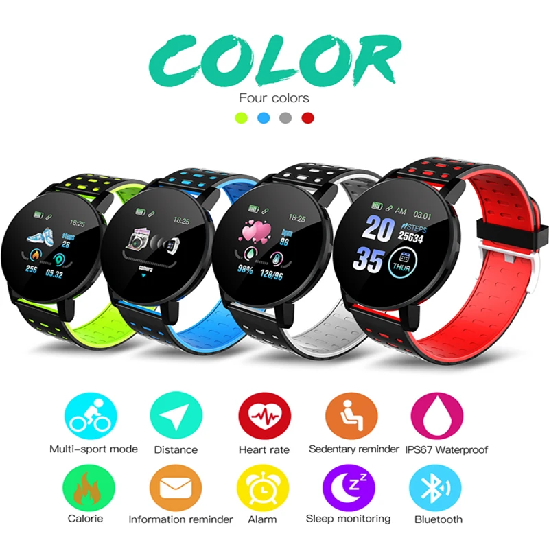 Cheap 119 Plus Smart Watch Men Women Blood Pressure Waterproof Clock Fitness Tracker Round Sport Smartwatch | Электроника