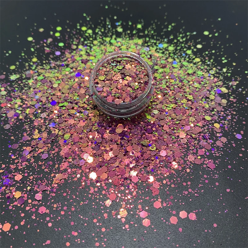 

New Rose Green Color Shifting Chunky Glitter For Nails Art Decorations Mixed Hexagon Shaped Chameleon Glitter Powder Accessories