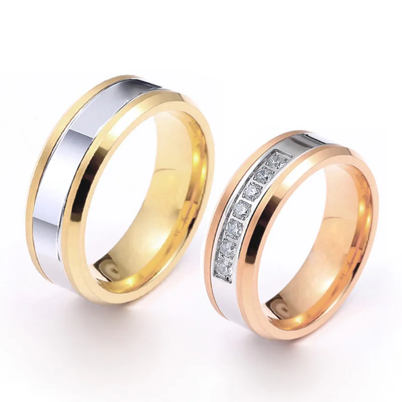 

Обручальные кольца обещания для мужчин и женщин, кольцо из нержавеющей стали с покрытием 18-каратным золотом для влюбленных альянсов, свадьб...
