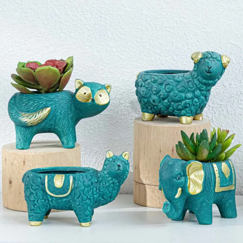 Nordic Ins Cartoon Succulent Flower Pot Creative Green Gold Crafts Ornaments Animal Flowerpot Living Room Home Decoration