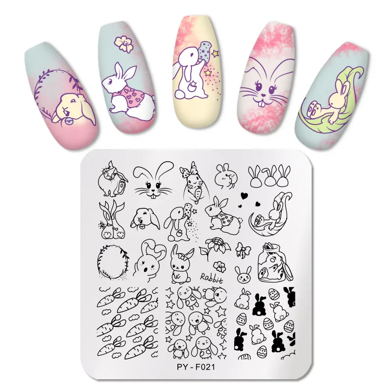 PICT YOU Rabbit Square Nail Stamping Plates Stainless Steel Art Stamp Template Design DIY for Stencil Tools | Красота и здоровье