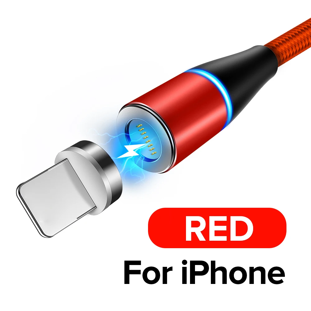 Red For iPhone QC 3,0 9V Магнитный кабель для быстрой зарядки 3A светодиодный кабель Micro USB type C Tape 8 Pin Quick Charge 3,0 для samsung Xiaomi Redmi huawei - Цвет: Red For iPhone