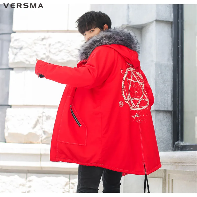 VERSMA Корейская Harajuku Теплая мужская зимняя куртка, ветровка, хип-хоп Уличная русская Вельветовая длинная куртка, пальто, дропшиппинг