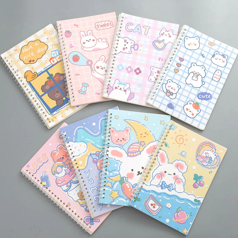 

4pcs Kawaii Bear Rabbit A5 Binder Notebook Agenda 30 Sheets Spiral Word Book Gift School Stationery