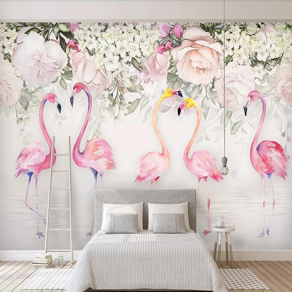 

Milofi custom large 3D wallpaper mural hand-painted watercolor tropical rain forest flamingo background wall decoration wallpape
