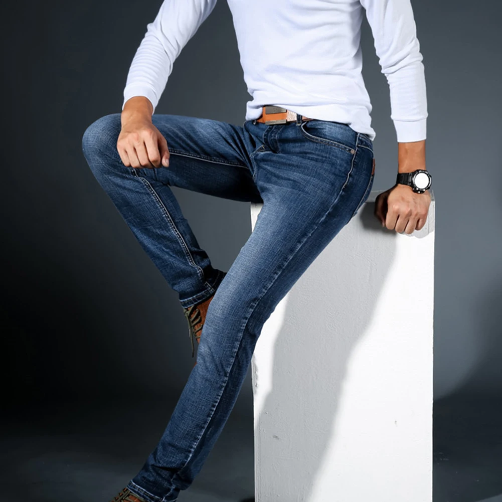 Джинсы для мужчин узкие брюки классические мужские джинсовые повседневные