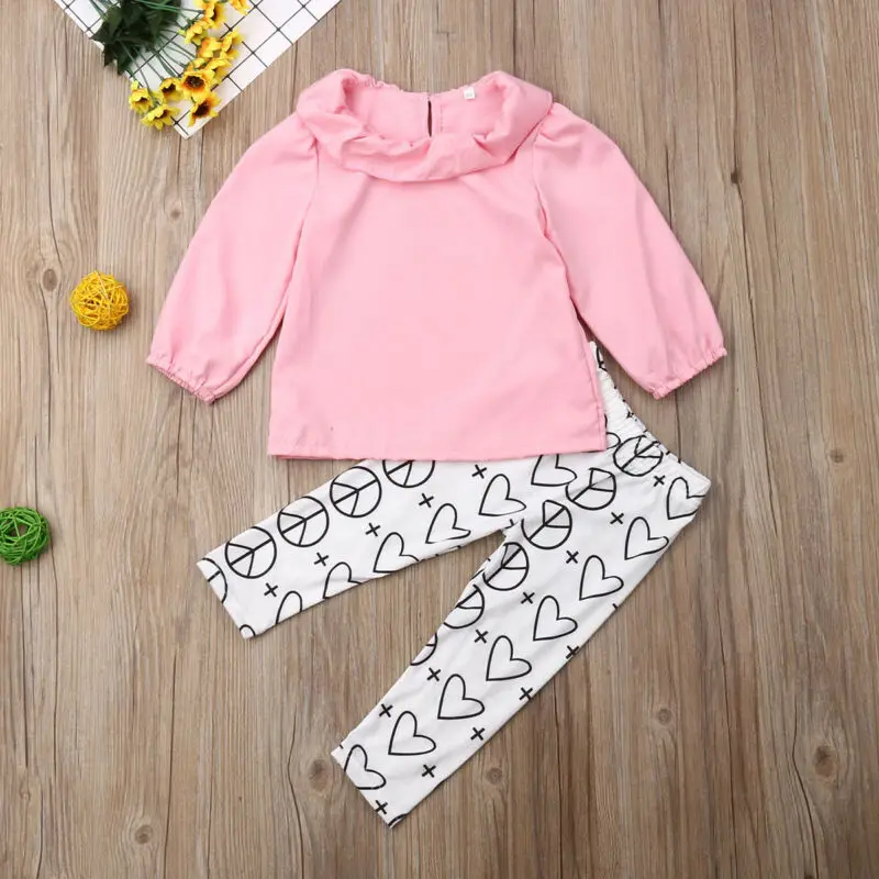 2019 Baby Spring Autumn Clothing Boutique Toddler Kids Girl Pink Long Sleeve Tops Shirts Hearts Pants Legging Outfit 1-6T | Детская