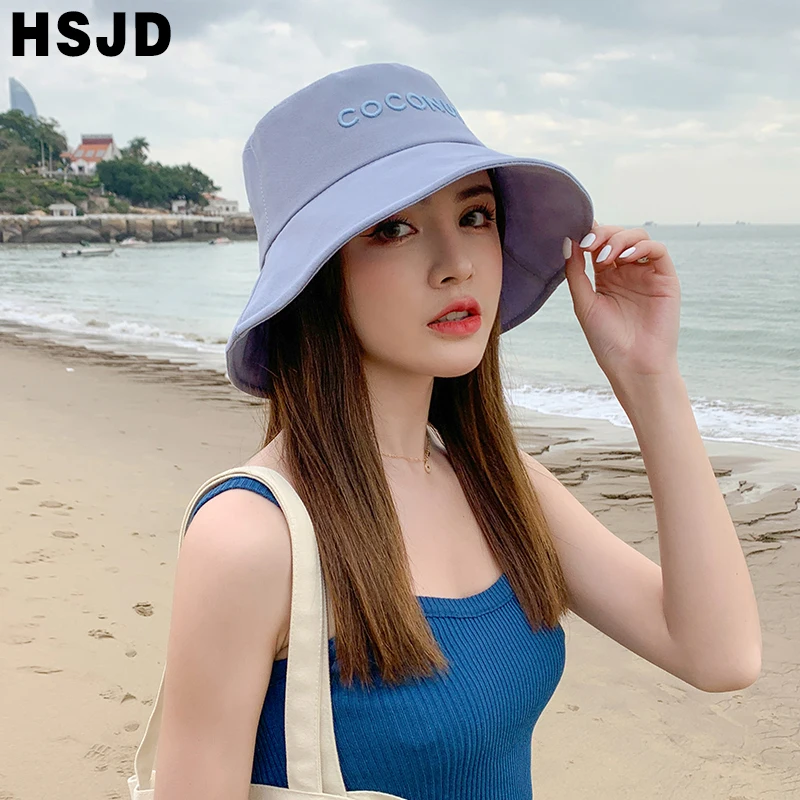 Summer Bucket Hat For Women Fashion Letter embroidery Panama Foldable Girls Sun Hat Wide Brim Anti-UV Beach Cap Fisherman Caps