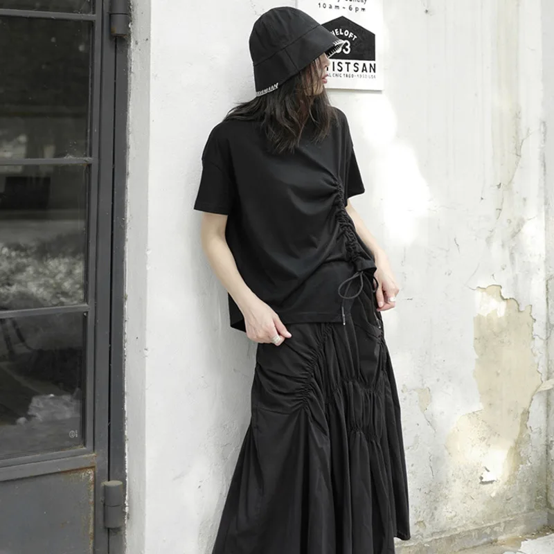 

LANMREM New Women Shirts Personality Stitching Asymmetrical Short Sleeves Loose Fit Simplicity Fashion Tide Summer 2021 2P2109