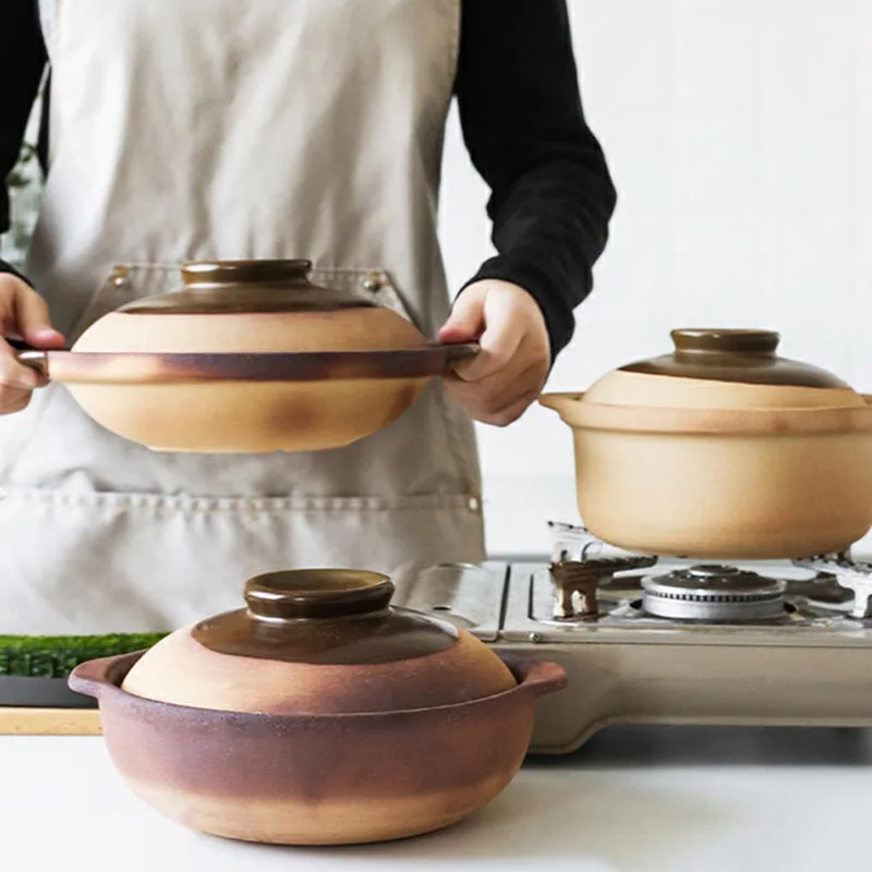 Китайская керамическая кастрюля для супа с крышкой винтажная глиняная миска