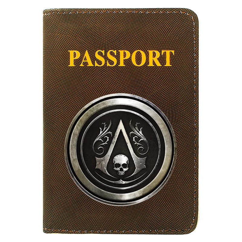 

Classic Women Men Passport Cover Pu Leather Assassin Skull Theme Travel ID Credit Card Holder Packet Wallet