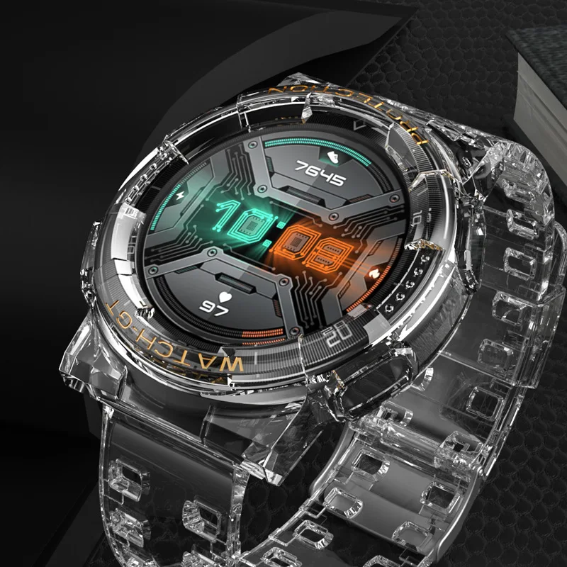 

Transparent TPU Case + Strap For Huawei GT2/GT2E 46mm Sports Breathable Watchband Wrist Bracelet Bands for Huawei Magic 2