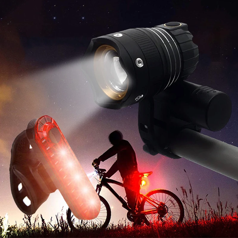 

Bicycle Light LED Warning Lamp USB Rechargeable Night Riding Lantern Fixed Gear MTB Headlight with Taillight Bike Accessories