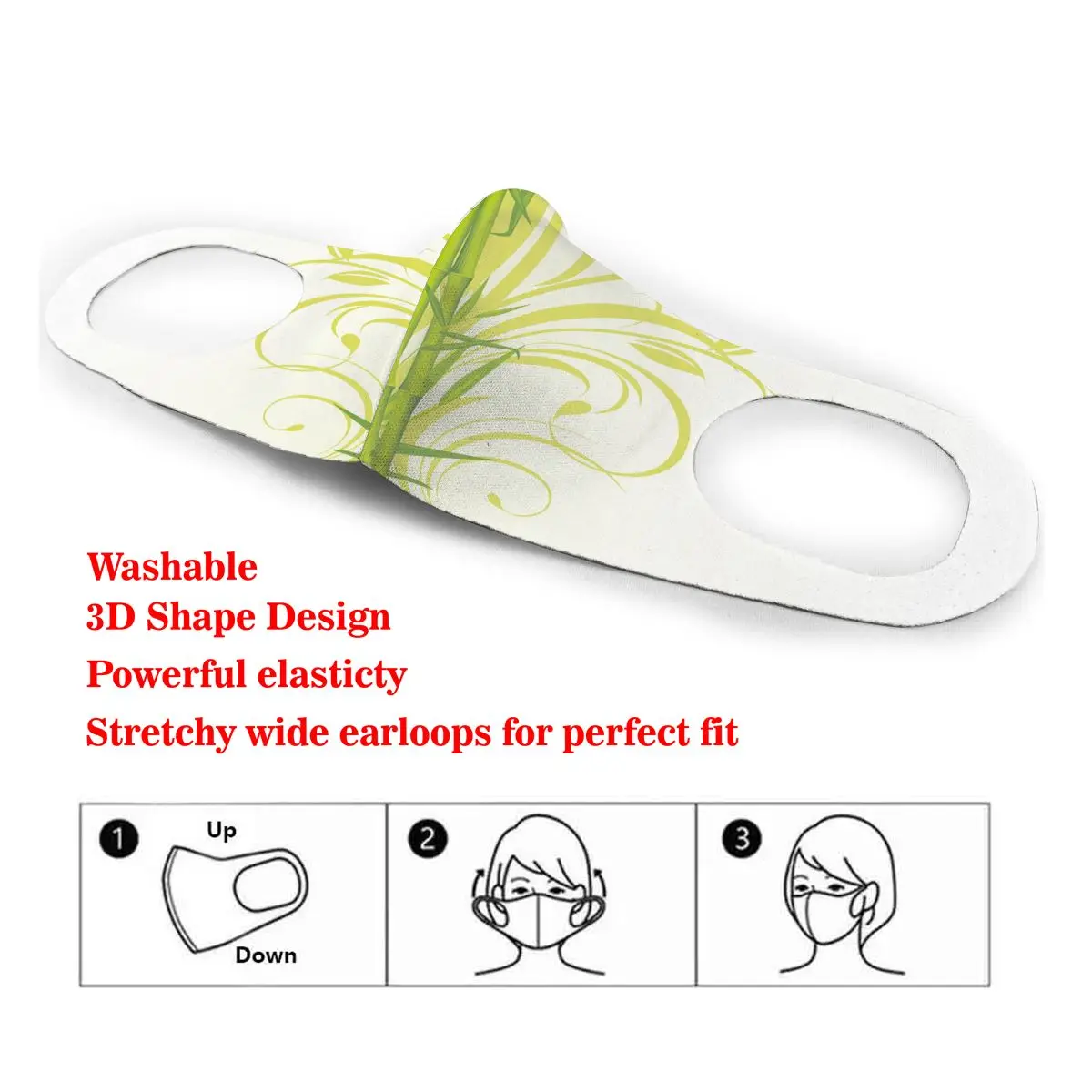 

Contracted Green Bamboo Washable elastic Earloop Face Breathing Mask Reusable Anti Dust Cotton Mouth For Adults