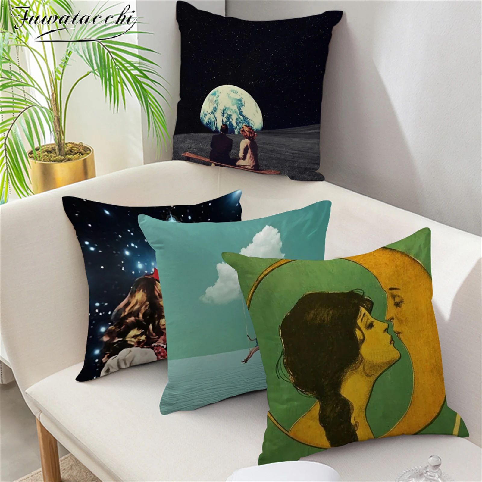 

Fuwatacchi Funny Cute Cartoon Pillowcase Abstract Cushion Cover 45*45 Polyester Pillow Cover Sofa Car Home Decor Room Decoration