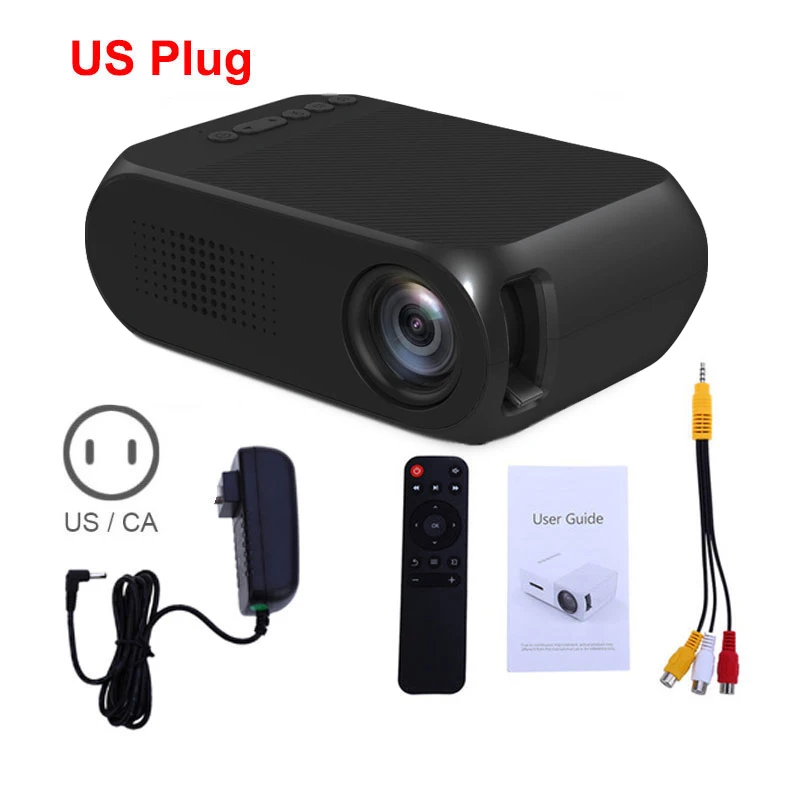 Black US Plug YG320 мини-проектор YG300 обновление Portatil Светодиодный прожектор Аудио HDMI USB мини-проектор домашний кинотеатр медиаплеер - Цвет: Black US Plug