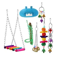 7 pcs pet parrot cage hanging chewing swing bell toys bathtub random color