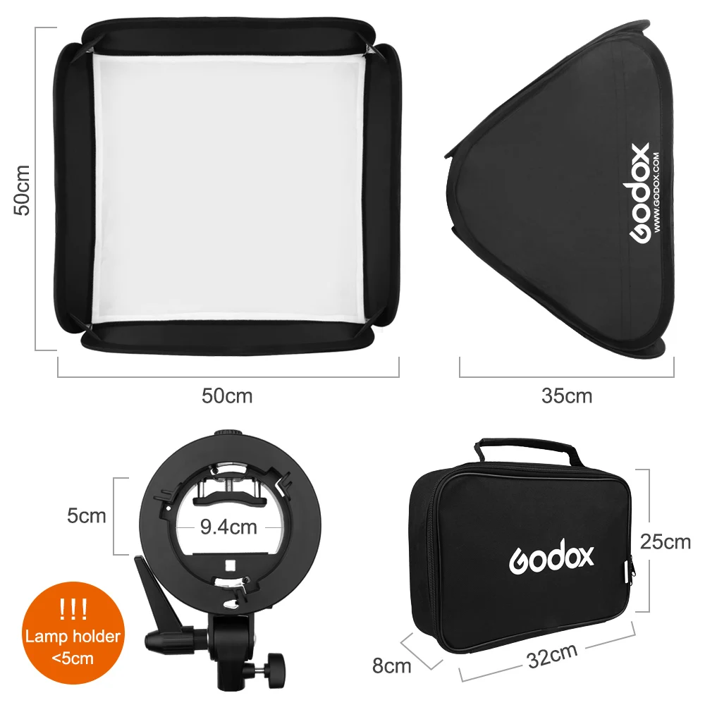 Продажа Godox 50x50 см 20x20 дюймов вспышка Speedlite софтбокс + S-образный кронштейн Bowens комплект крепления с 2 м осветительной стойкой для камеры фотографии