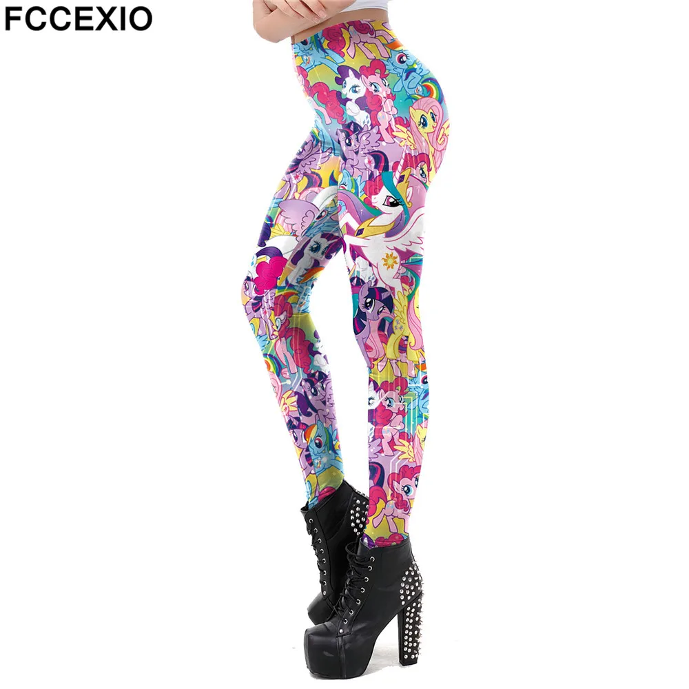 Леггинсы FCCEXIO женские с принтом единорога эластичные облегающие пикантные брюки