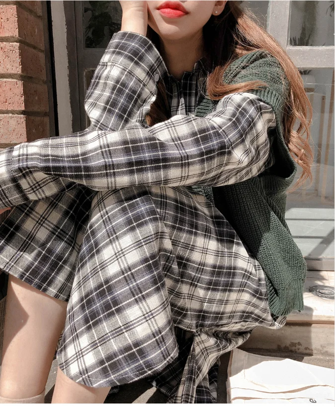 S XL размера плюс новое весеннее платье для девочек Бохо вечерние в клетку женское винтажное платье с принтом с длинным рукавом женские платья длинное платье Vestido