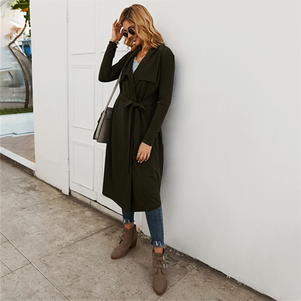 Осень-зима женские Тренч Большие размеры по колено Storm платье с отворотом в