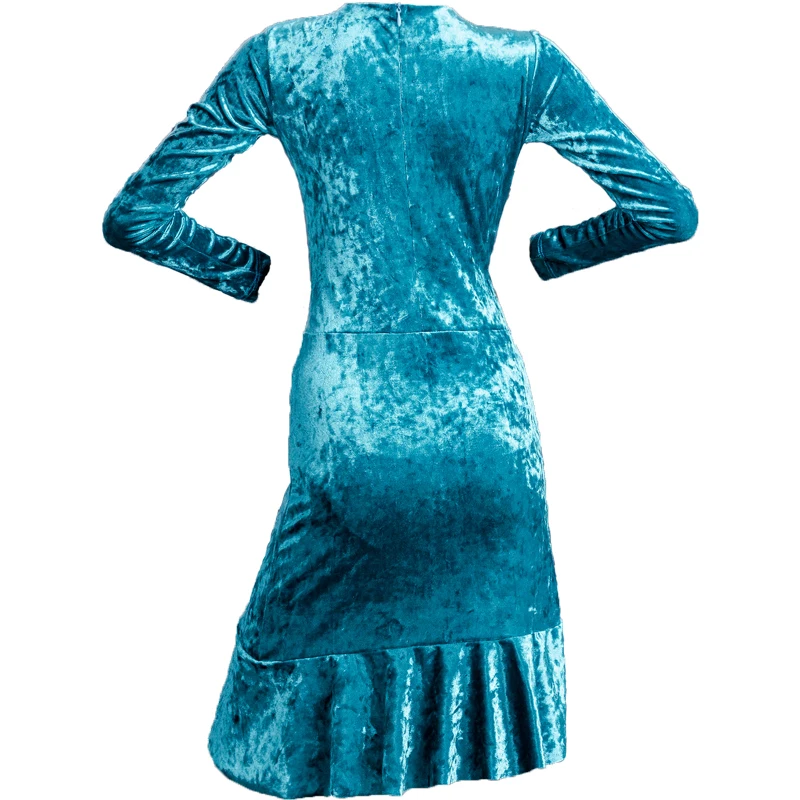 

2020 Girls Latin Dance Dress Long Sleeve Velvet Cheongsam Practice Performance Clothes Kids Latin Dance Competition Dresses
