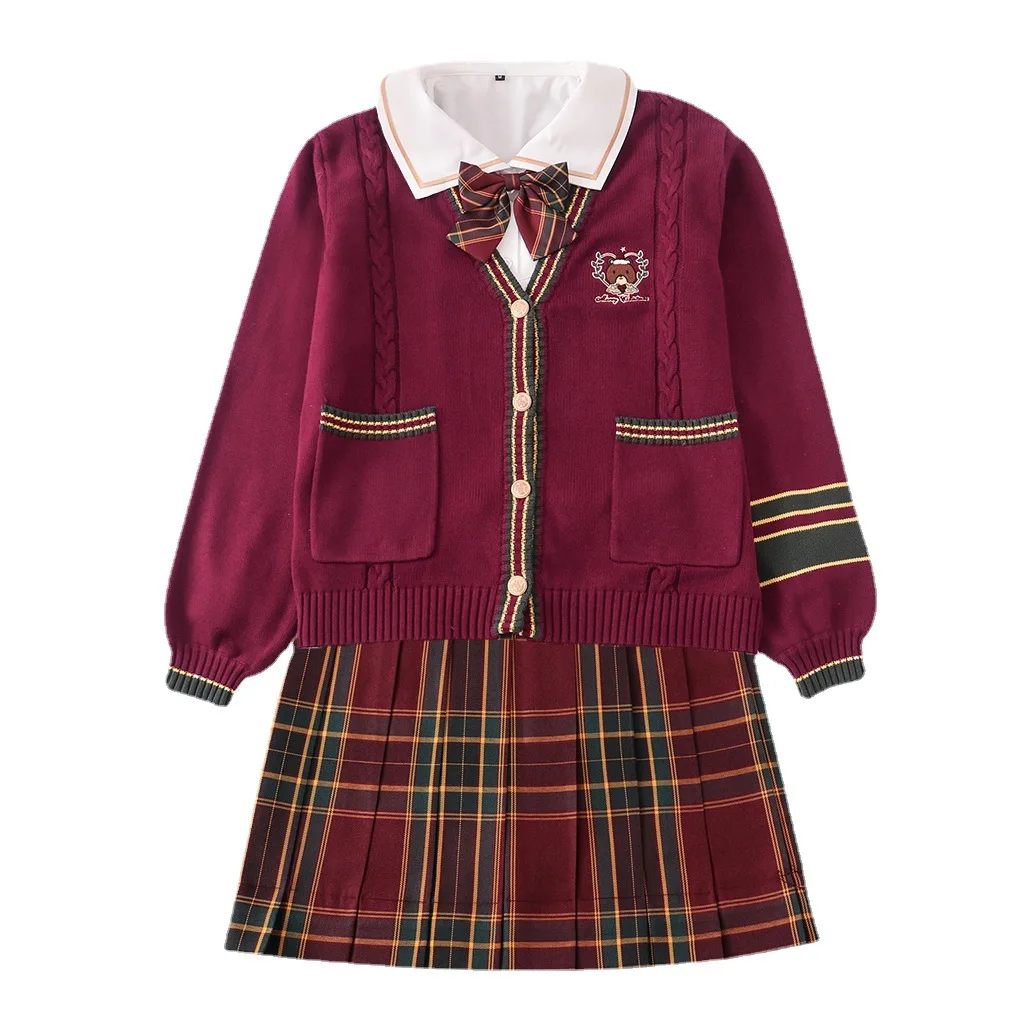 

[Christmas Bear] Summer Autumn JK Uniforms Suit Shirt Cardigan Skirt JK High School Uniform Class Students Cloth