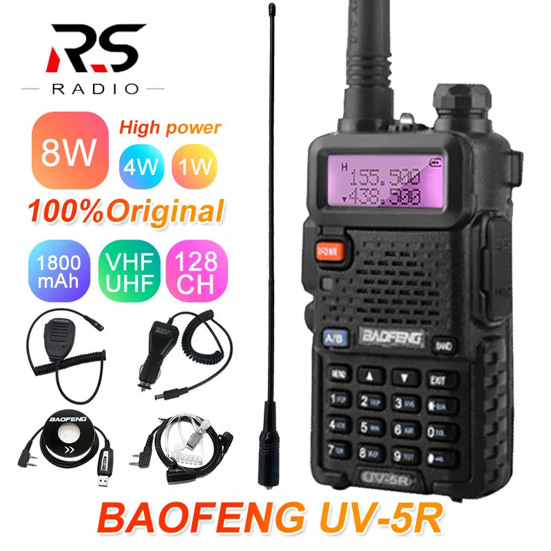 

Настоящий 8 Вт Baofeng UV-5R рация UV 5R мощный любительский CB радиостанция UV5R двухдиапазонный приемопередатчик 10 км интерком для охоты
