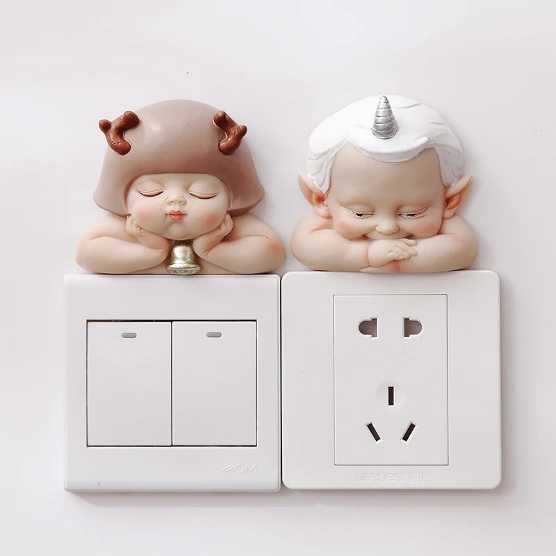 Resin Cute Cartoon Room Decor 3D Switch Light Outlet Sticker Wall Silicon Socket Cover Home Decoration Unicorn Parlor | Дом и сад