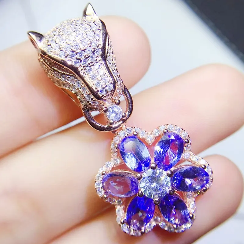 Ожерелье с подвеской из настоящего танзанита леопардовым цветком 925 карат * 6 шт.