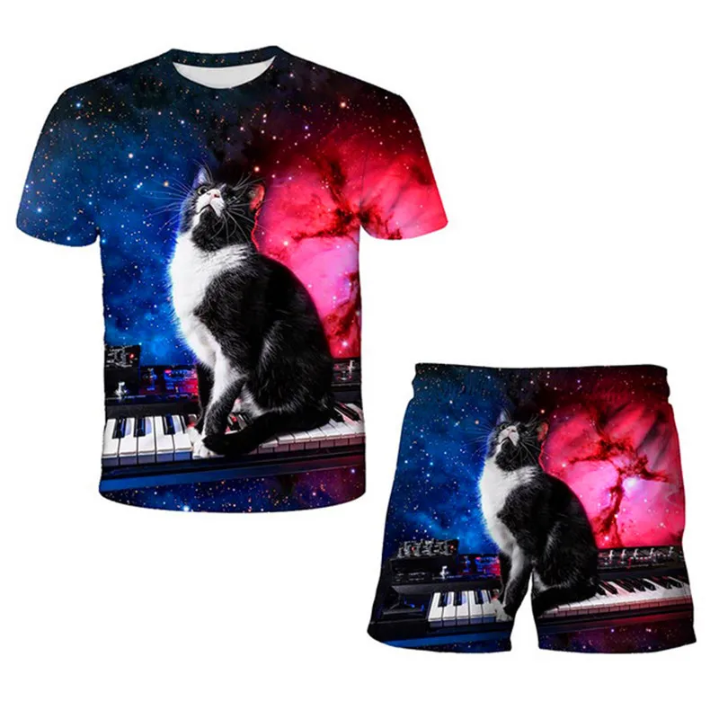 

Kids Set Animal Cat anime 3d tshirt Casual Shorts Children tops Short Sleeve Tees Cartoon Summer suit boy girl t shirts