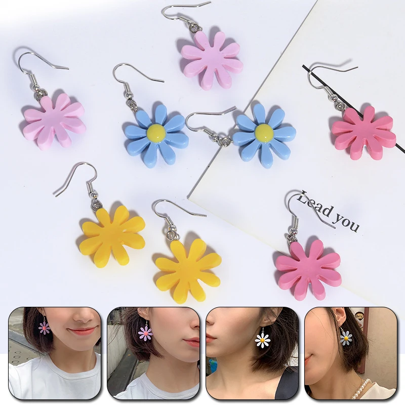 

Korean Resin Daisy Flower Stud Earrings for Women Girls Ladies Candy Color Lovely Earrings Summer Jewelry Gift