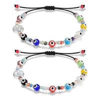 demon eye bead bracelet charm hand woven color glass evil eye bracelet link adjustable drawstring bracelet for women girls