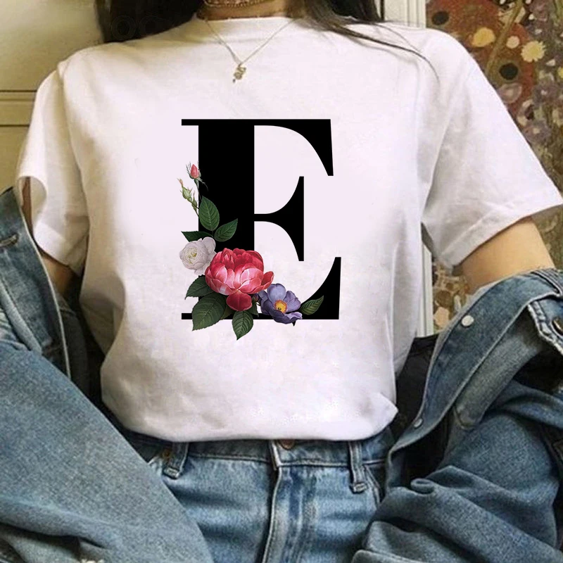 

26 letters Print T shirt Women Fashion Tshirt O neck Short Sleeve Harajuku T shirt White Tops Female Tops
