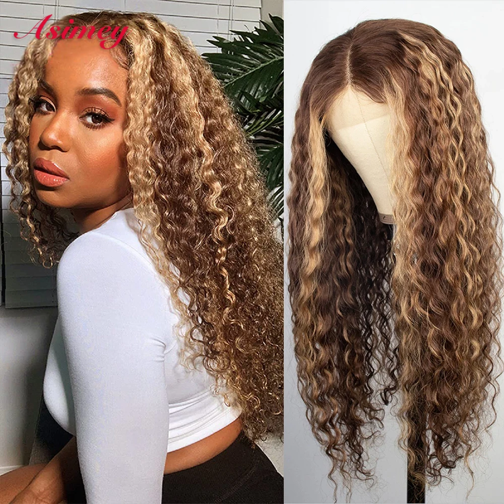 

Asimey 32in Curly Hair Wig 180% Highlight Human Hair Lace Frontal Wigs Pre Plucked Bleached Knots Brazilian Remy For Black Women